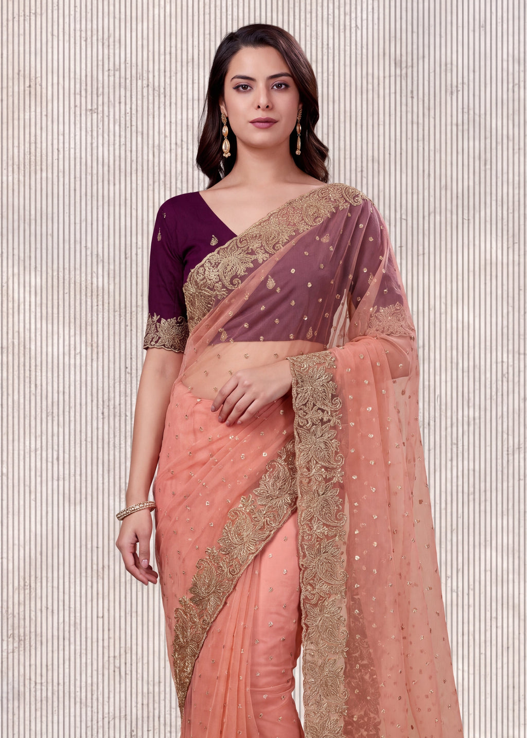 Beautiful NC Moss Butti Embroidered Saree