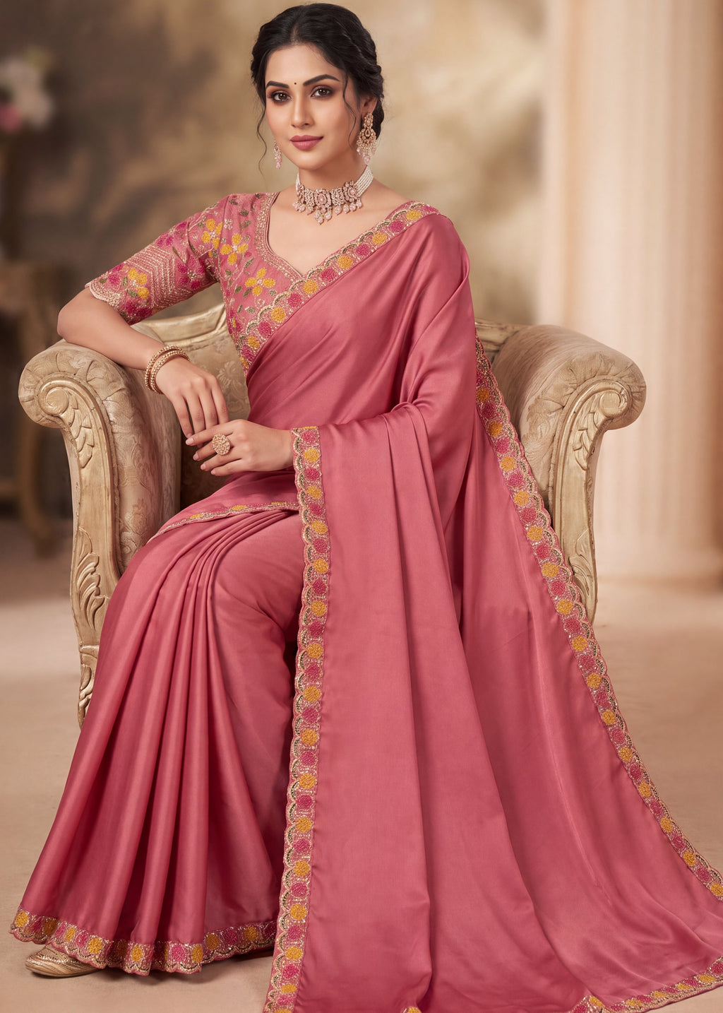 Floral Embroidered Saree with Designer Blouse