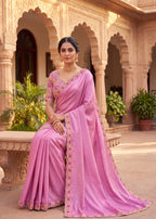 Floral Embroidered Saree with Scalloped Border