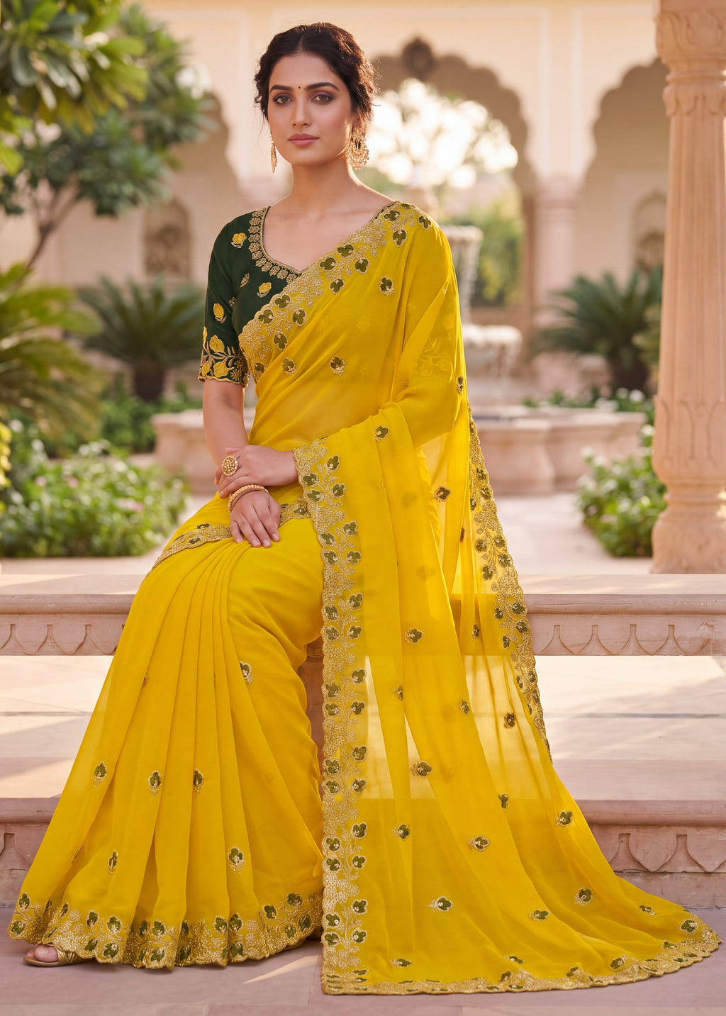 Embroidered Georgette Saree with Elegant Designer Border