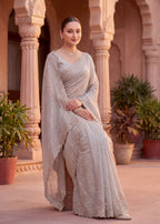 Pearl-Embellished Scalloped Border Saree
