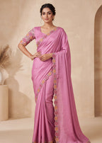 Premium Multicolour Embroidered Satin Saree