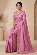 Premium Multicolour Embroidered Satin Saree