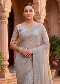 Pearl-Embellished Scalloped Border Saree