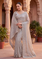 Pearl-Embellished Scalloped Border Saree