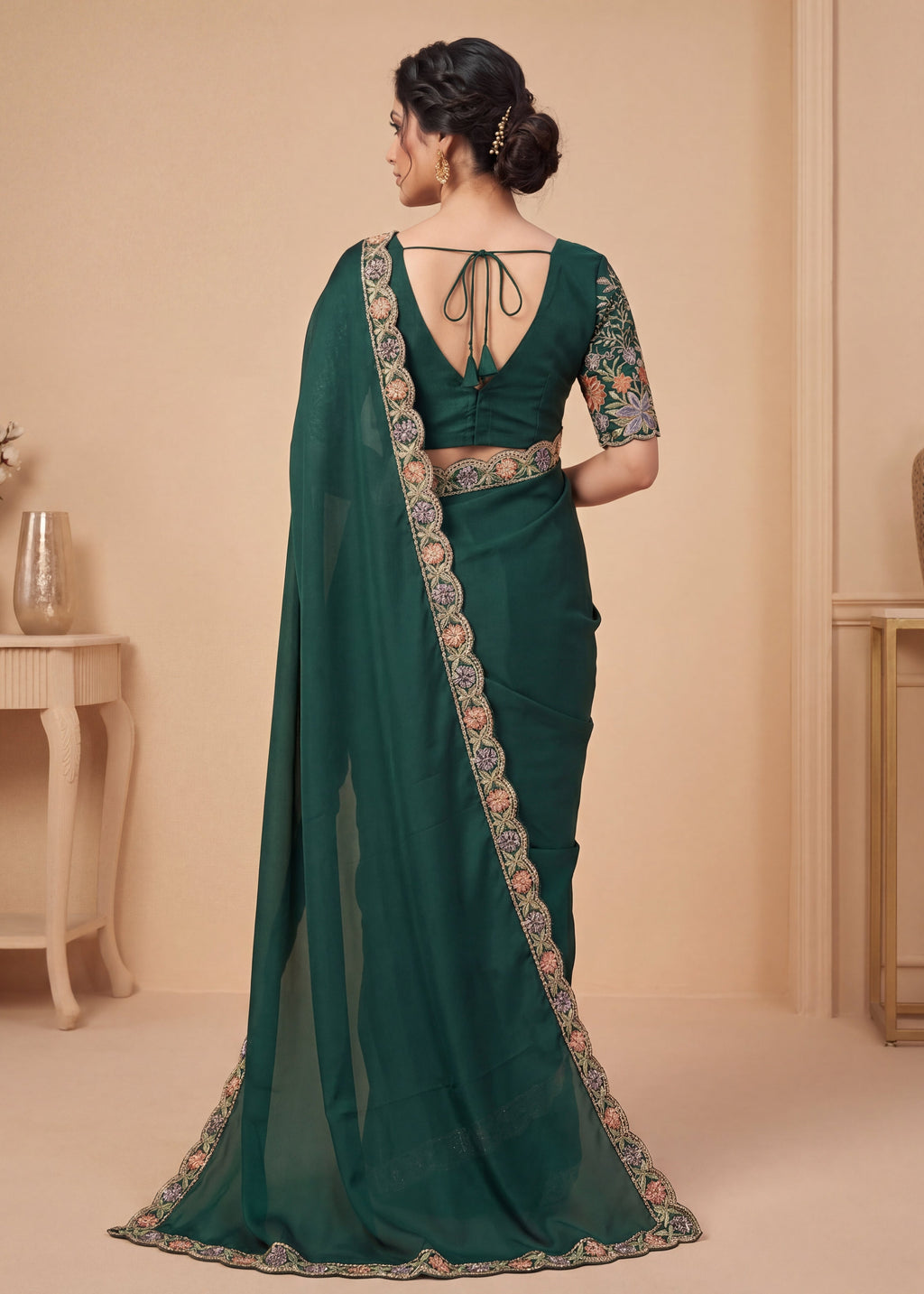 Heritage Floral Embroidered Satin Saree
