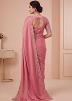 Designer Floral Embroidered Satin Saree