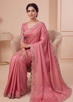 Designer Floral Embroidered Satin Saree