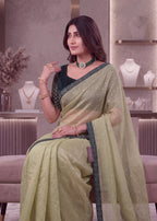 Heavy Sequin Embellished NC Moss Butti Saree