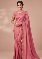 Designer Luxe Multicolour Embroidered Satin Saree
