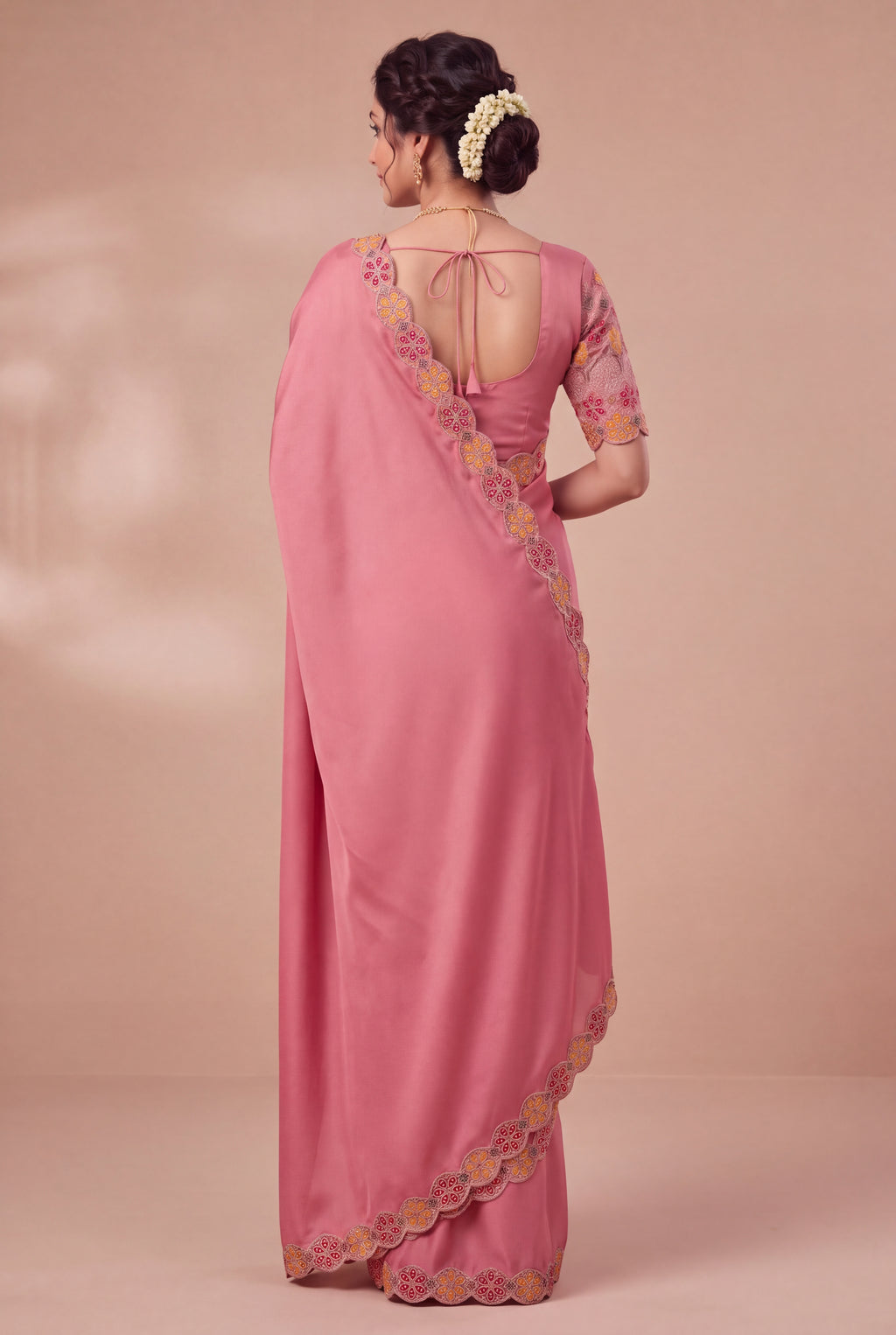 Designer Luxe Multicolour Embroidered Satin Saree