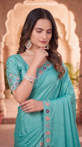 Festive Floral Satin Embroidered Saree