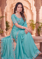 Festive Floral Satin Embroidered Saree