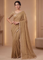 New Elegant Two-Tone Gold Crush Fancy Saree