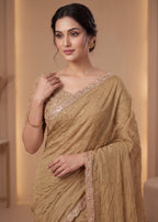 New Elegant Two-Tone Gold Crush Fancy Saree