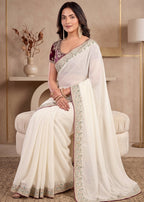 White Traditional Rangoli Chiffon Saree