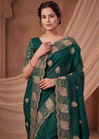 Elegant Soft NC Vichitra Floral Embroidery Saree