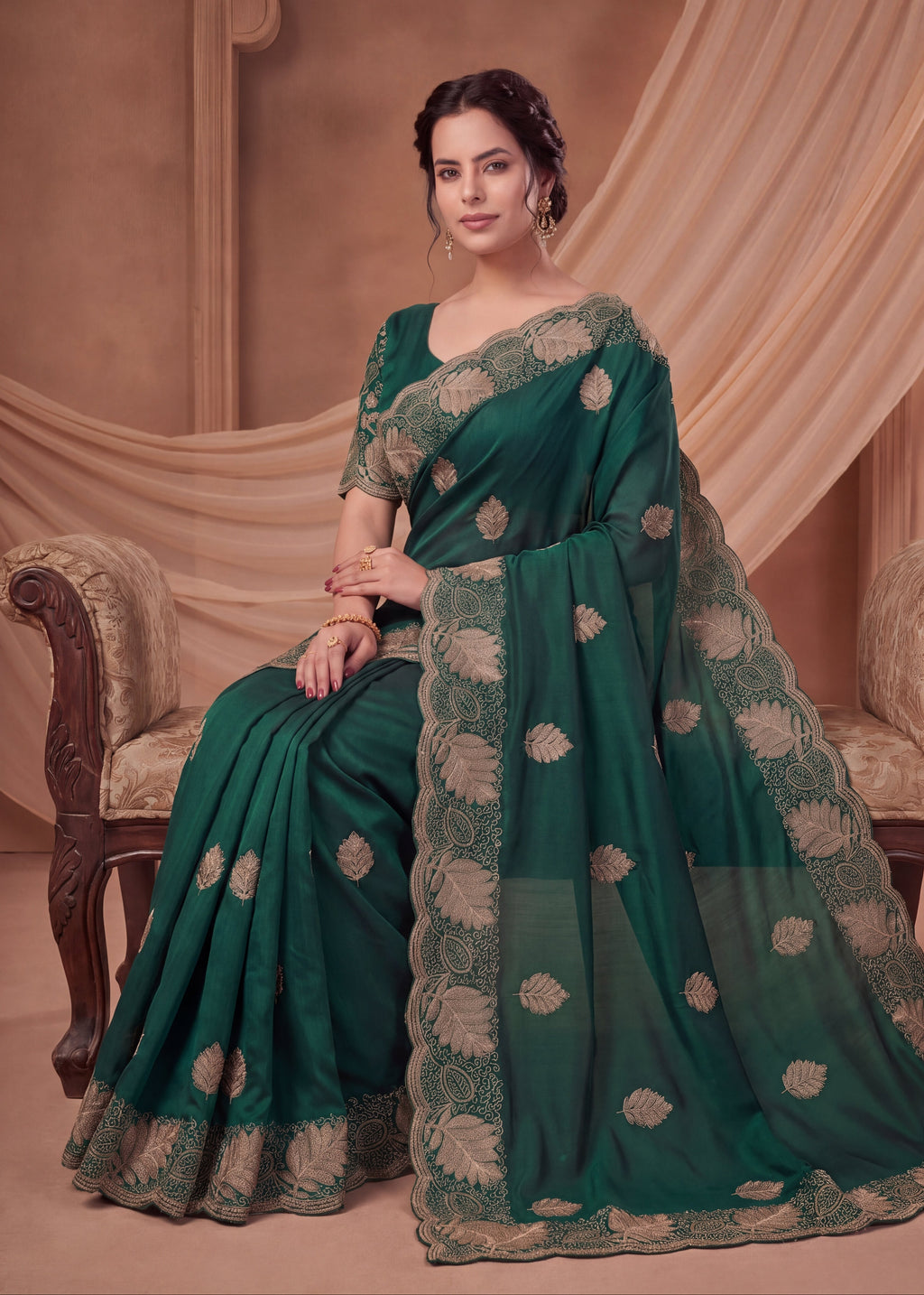Elegant Soft NC Vichitra Floral Embroidery Saree