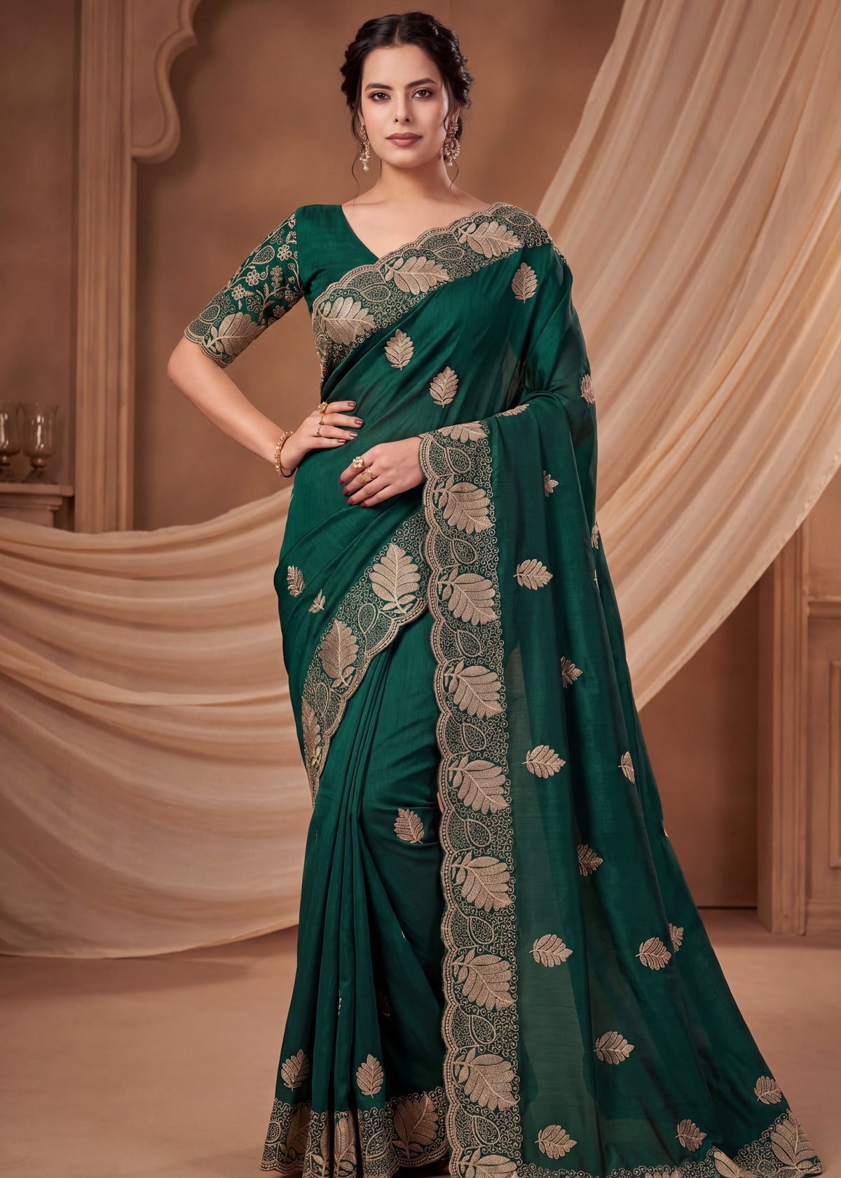 Elegant Soft NC Vichitra Floral Embroidery Saree