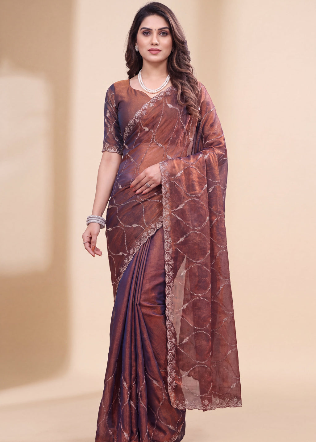 Fendy Chiffon Zari Work Designer Saree