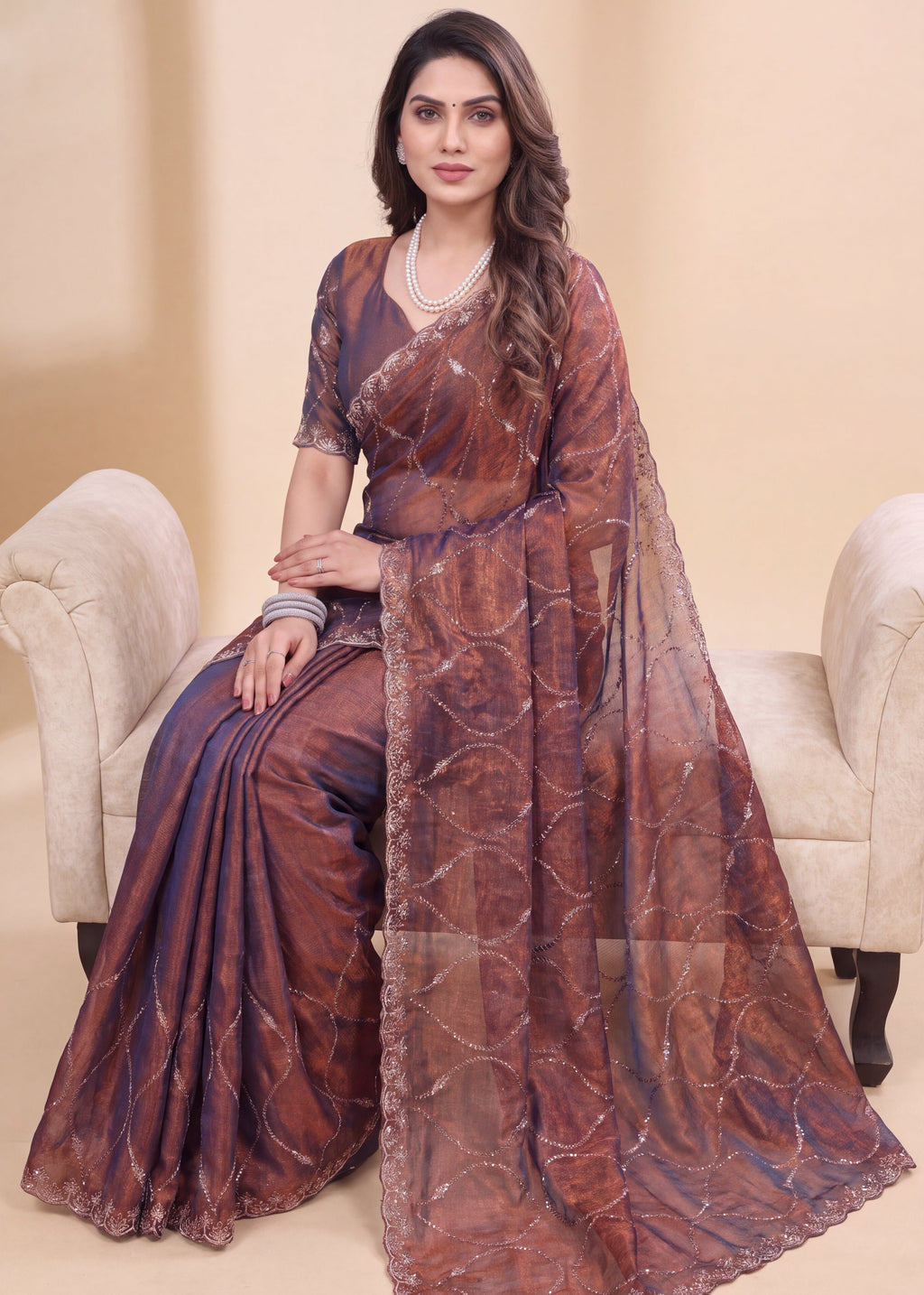 Fendy Chiffon Zari Work Designer Saree