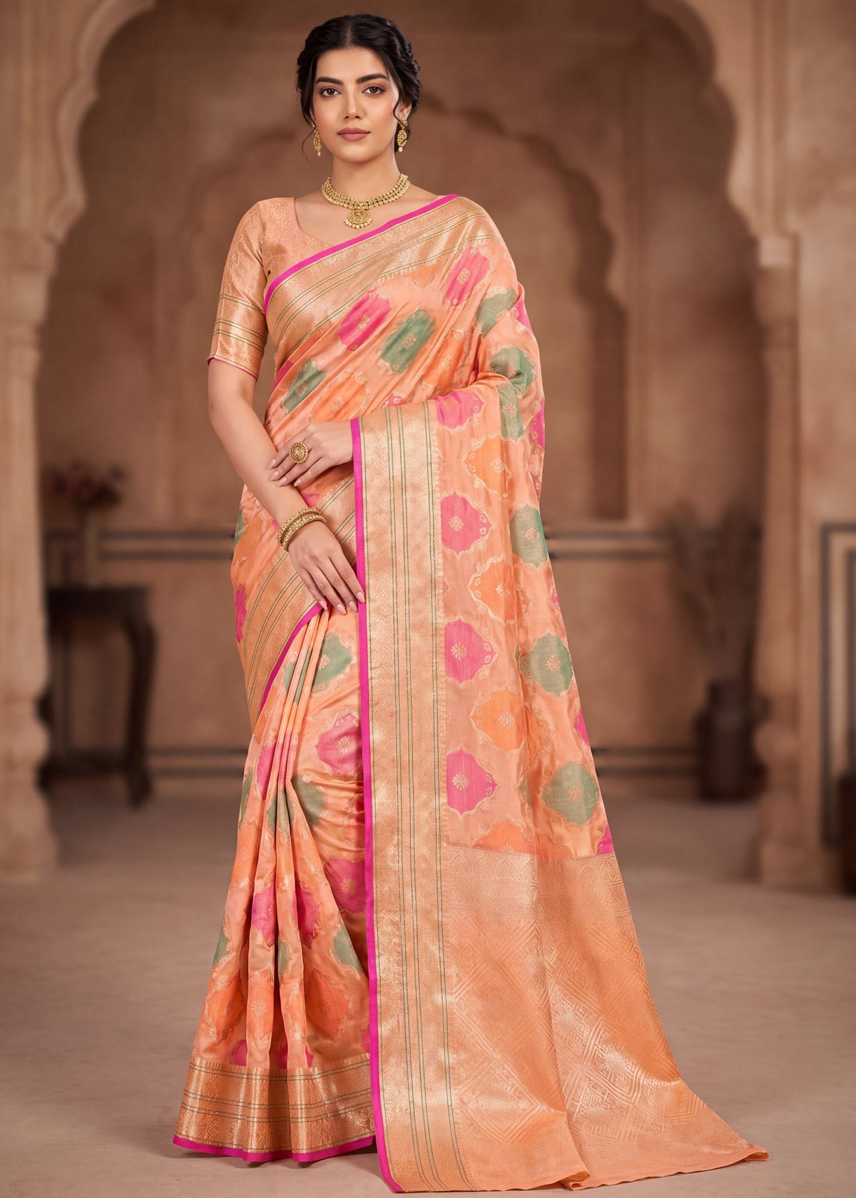 Elegant Woven Motifs Organza Banarasi Saree