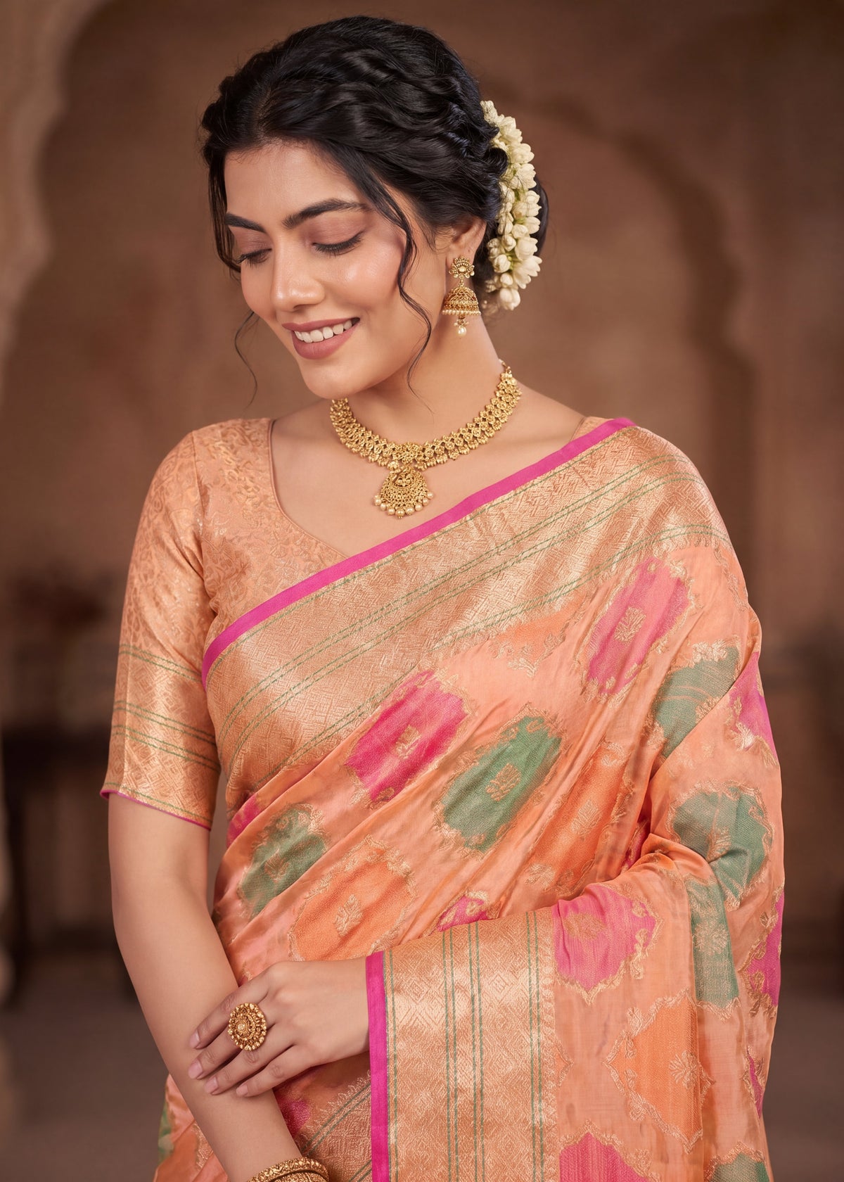 Elegant Woven Motifs Organza Banarasi Saree