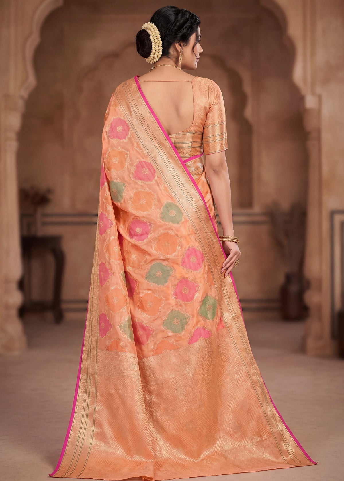 Elegant Woven Motifs Organza Banarasi Saree