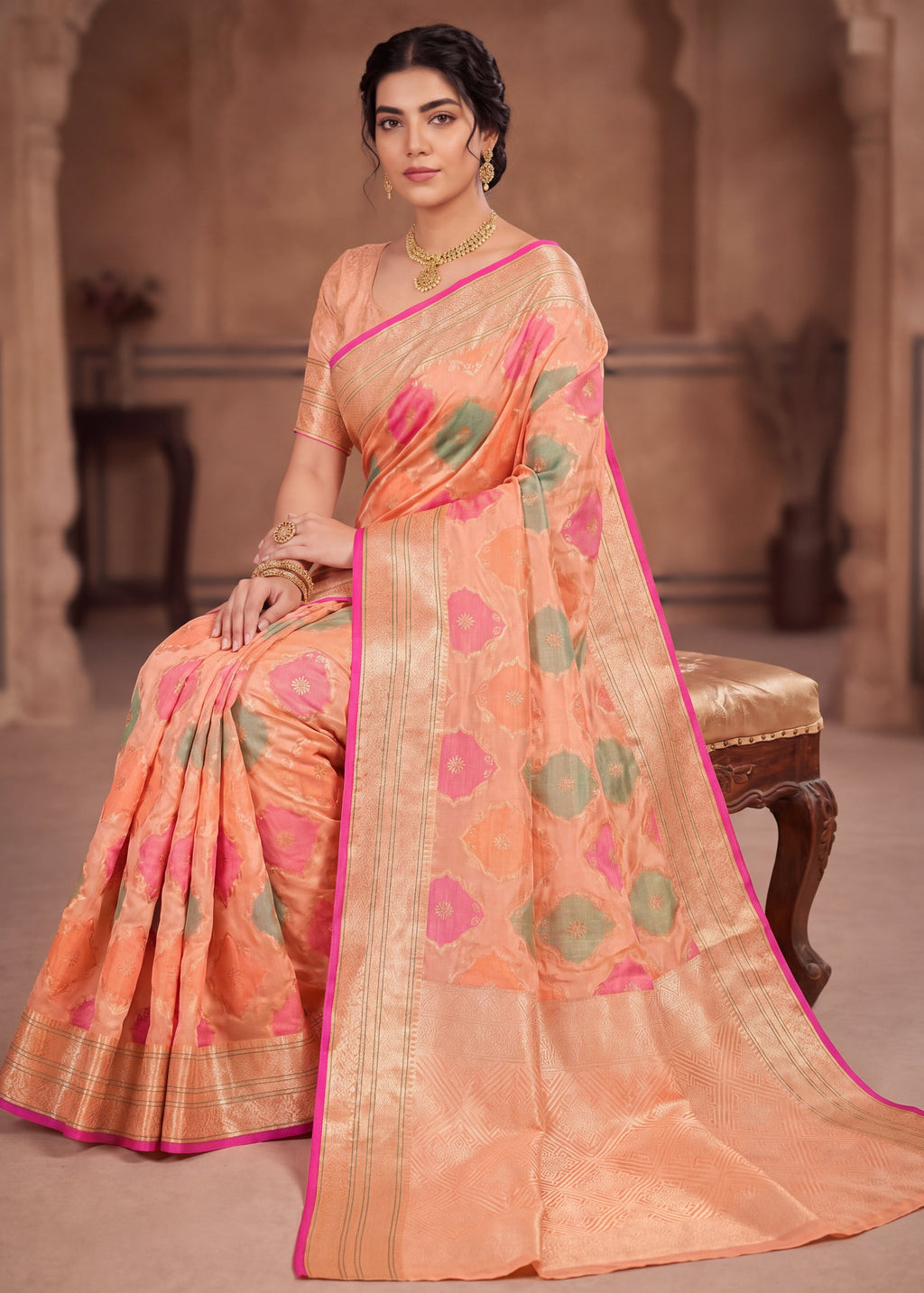 Elegant Woven Motifs Organza Banarasi Saree