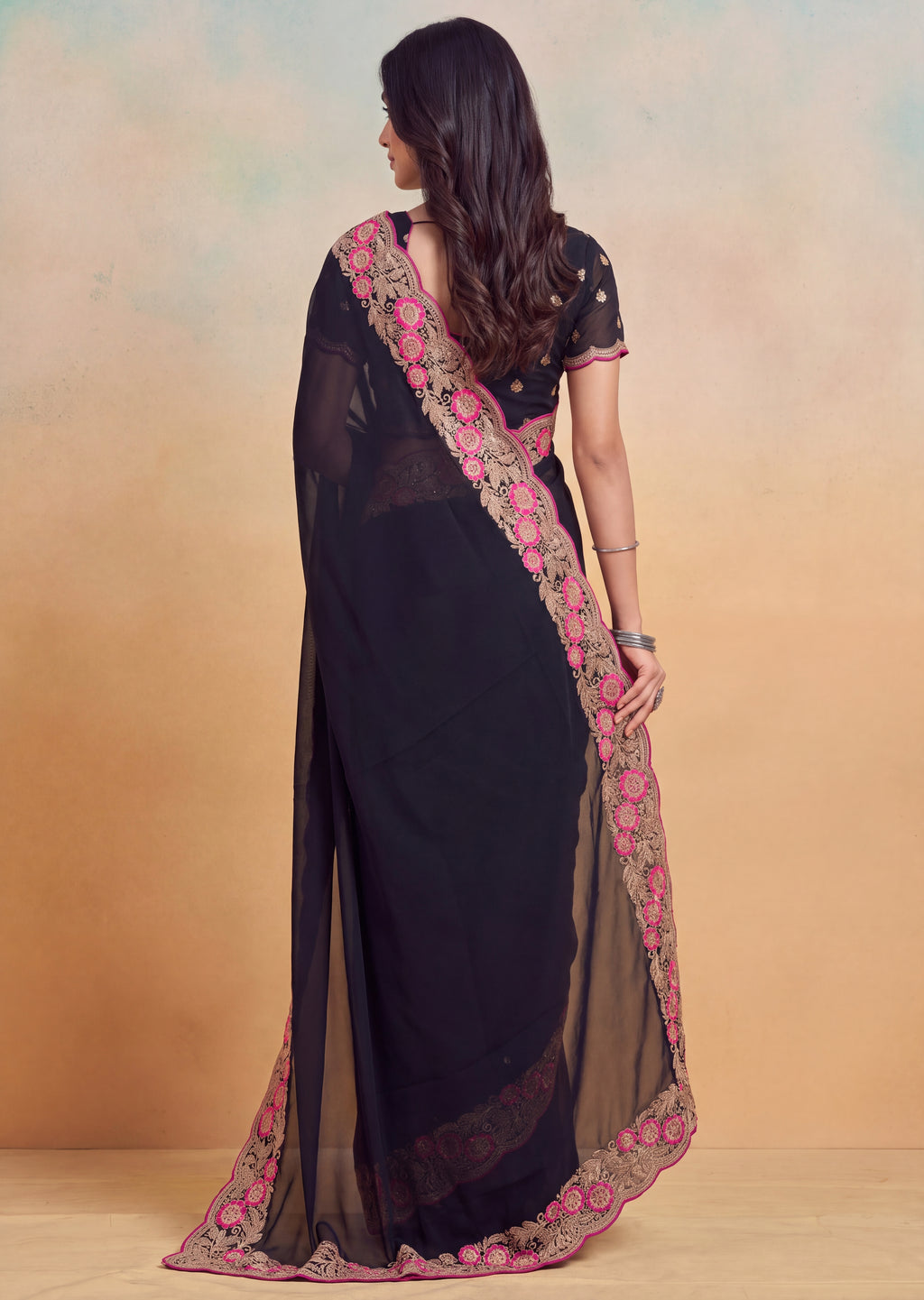 Floral Embroidered Cutwork Elegant Georgette Saree