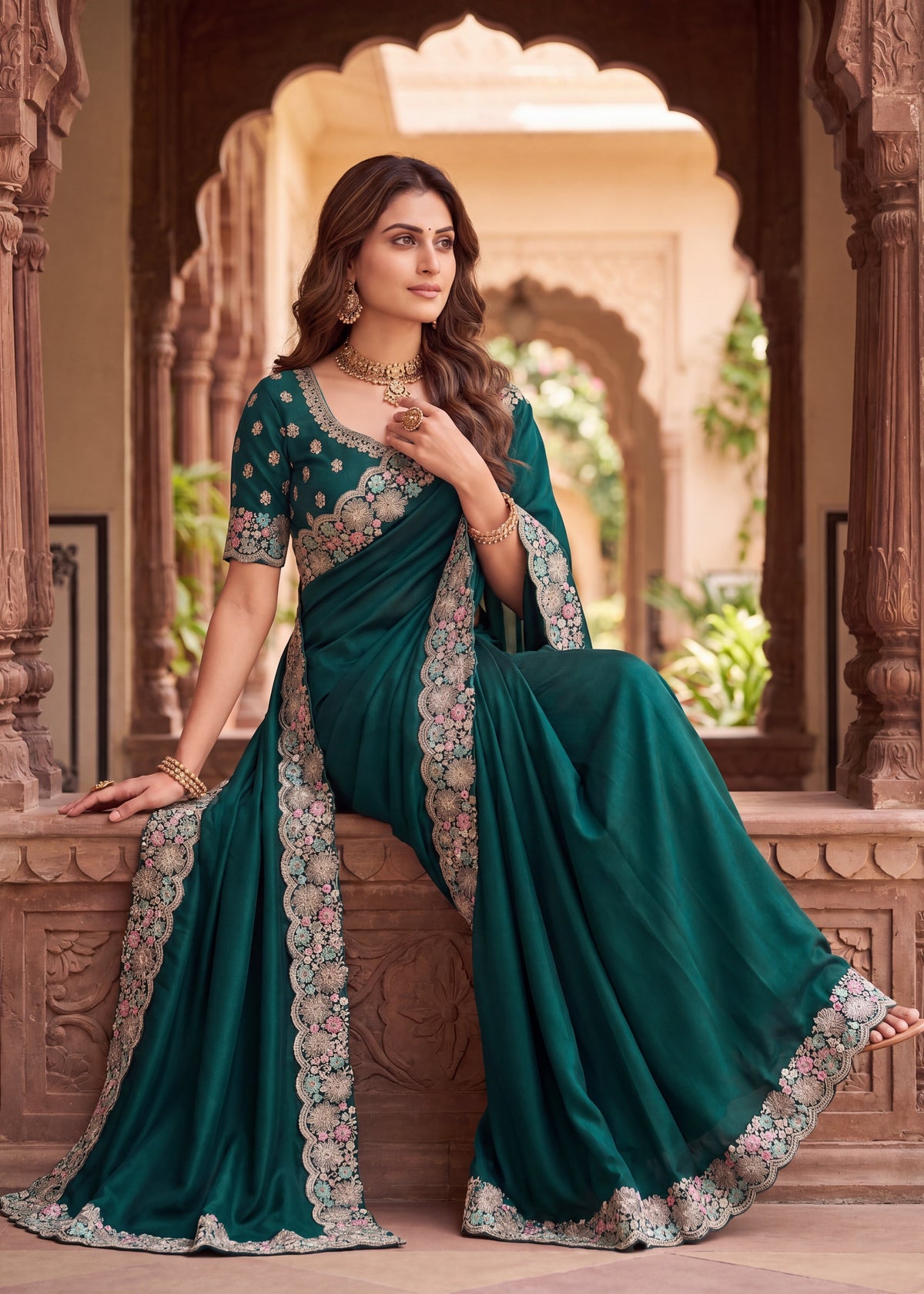 Mauve Floral Embroidered Designer Saree