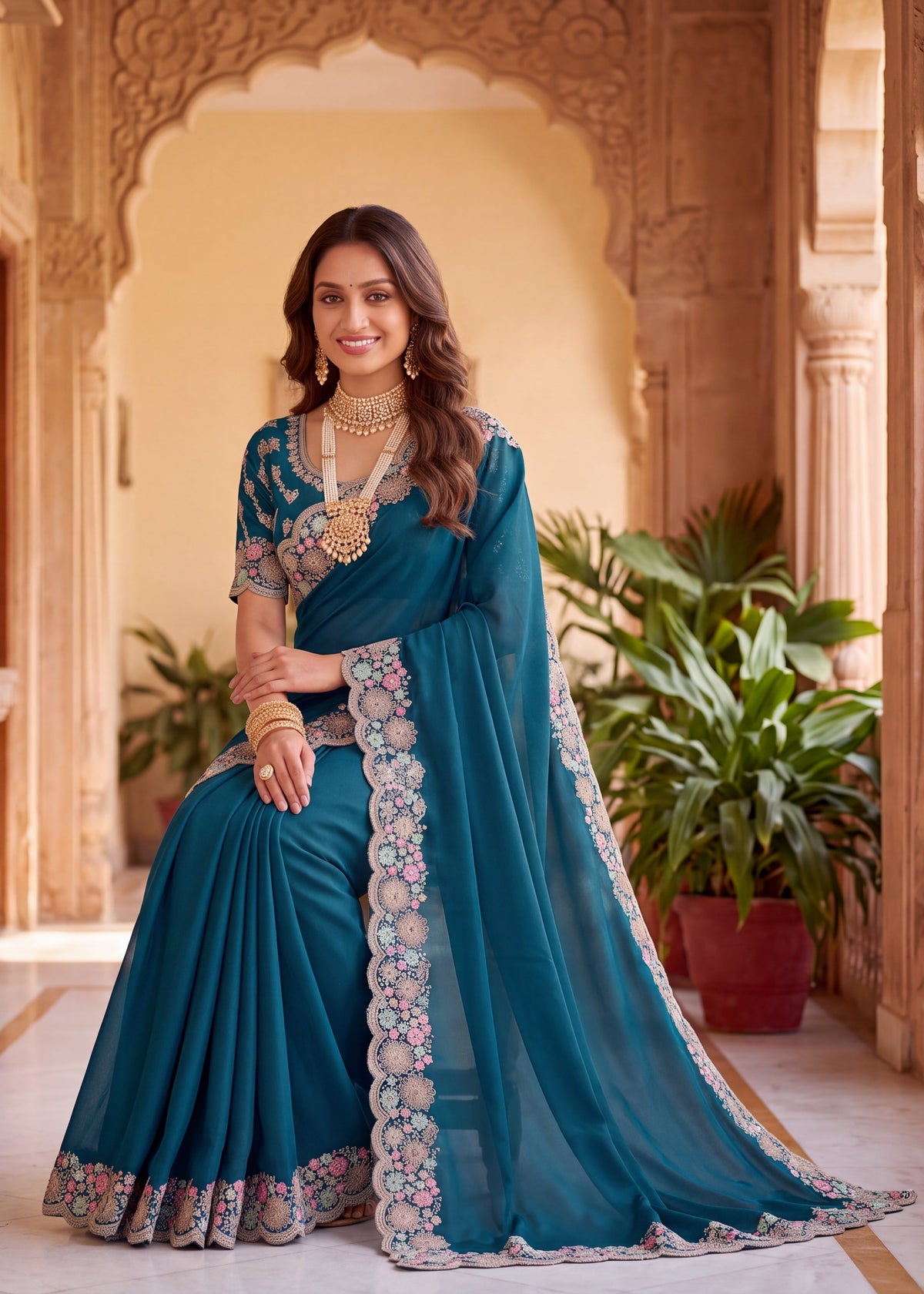 Mauve Floral Embroidered Designer Saree