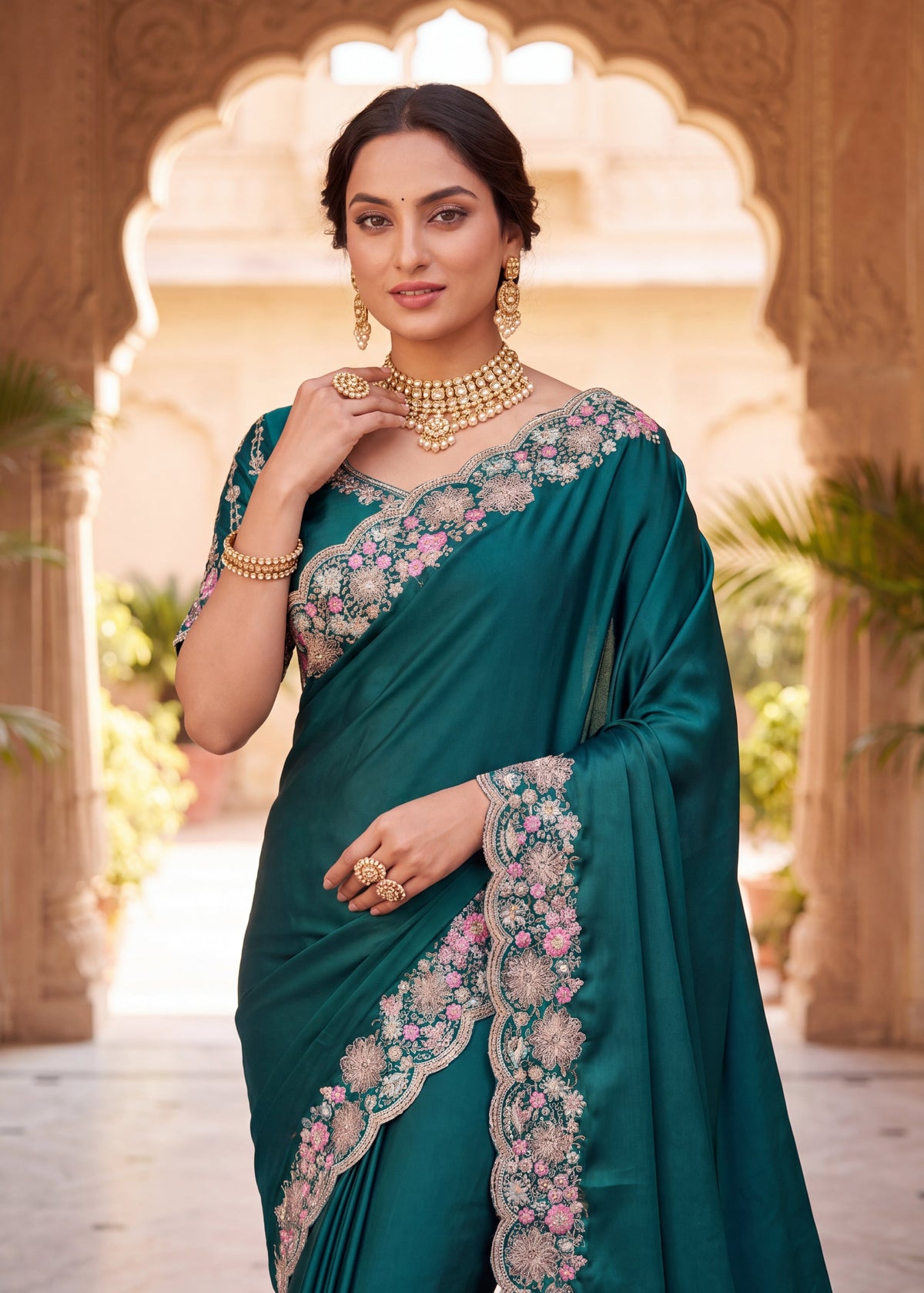 Mauve Floral Embroidered Designer Saree
