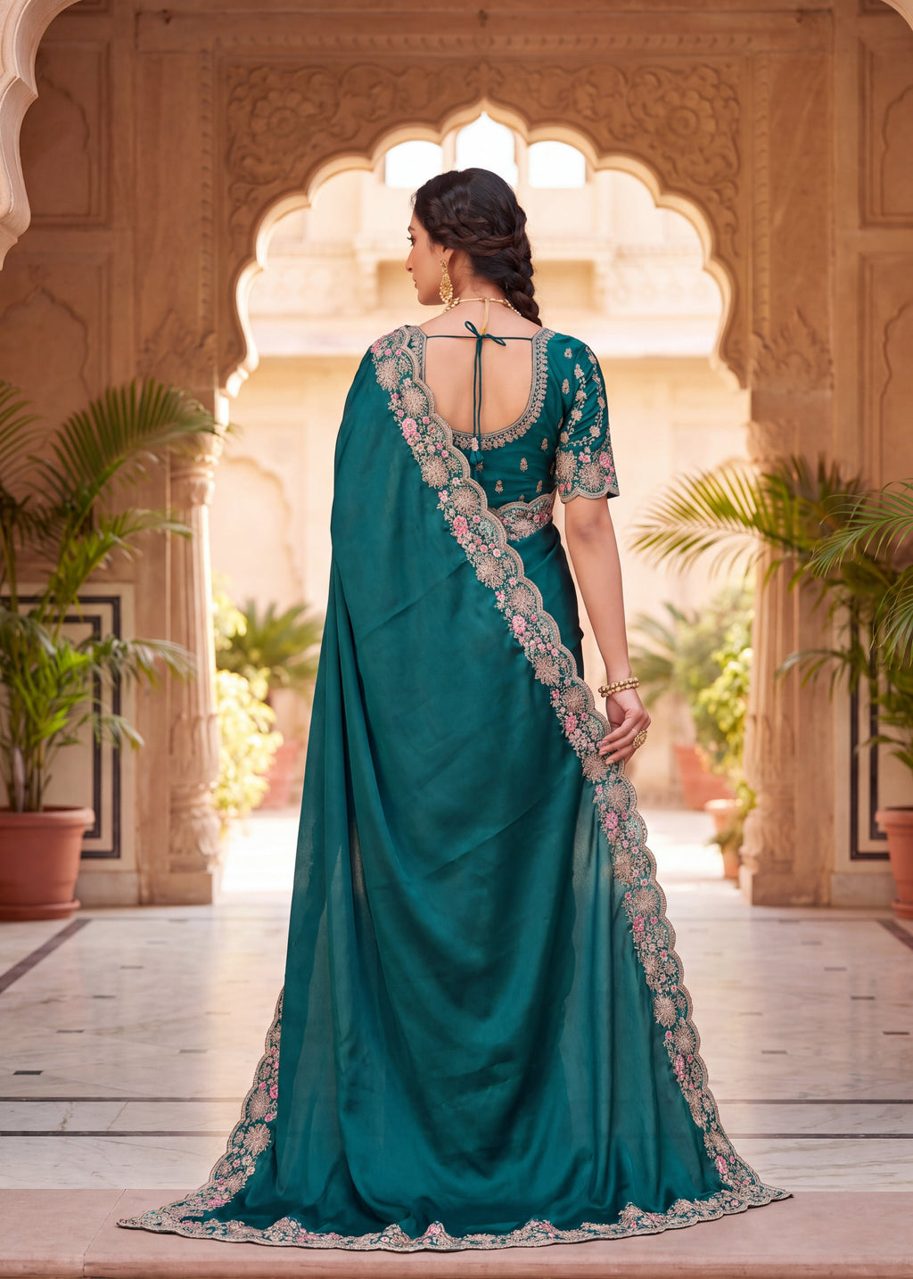 Mauve Floral Embroidered Designer Saree
