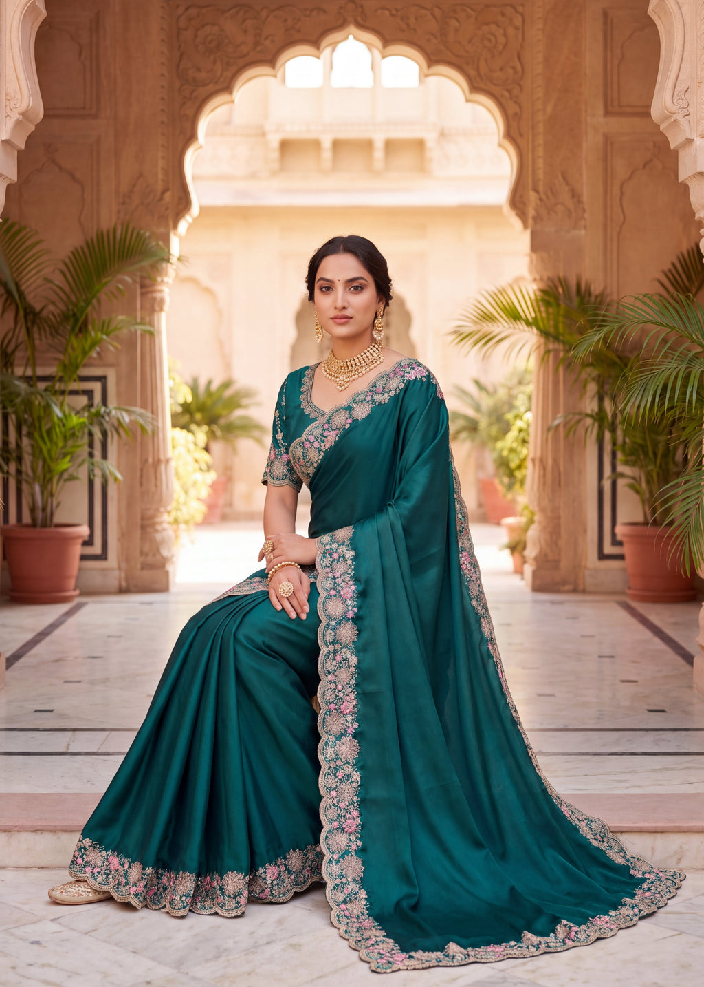 Mauve Floral Embroidered Designer Saree