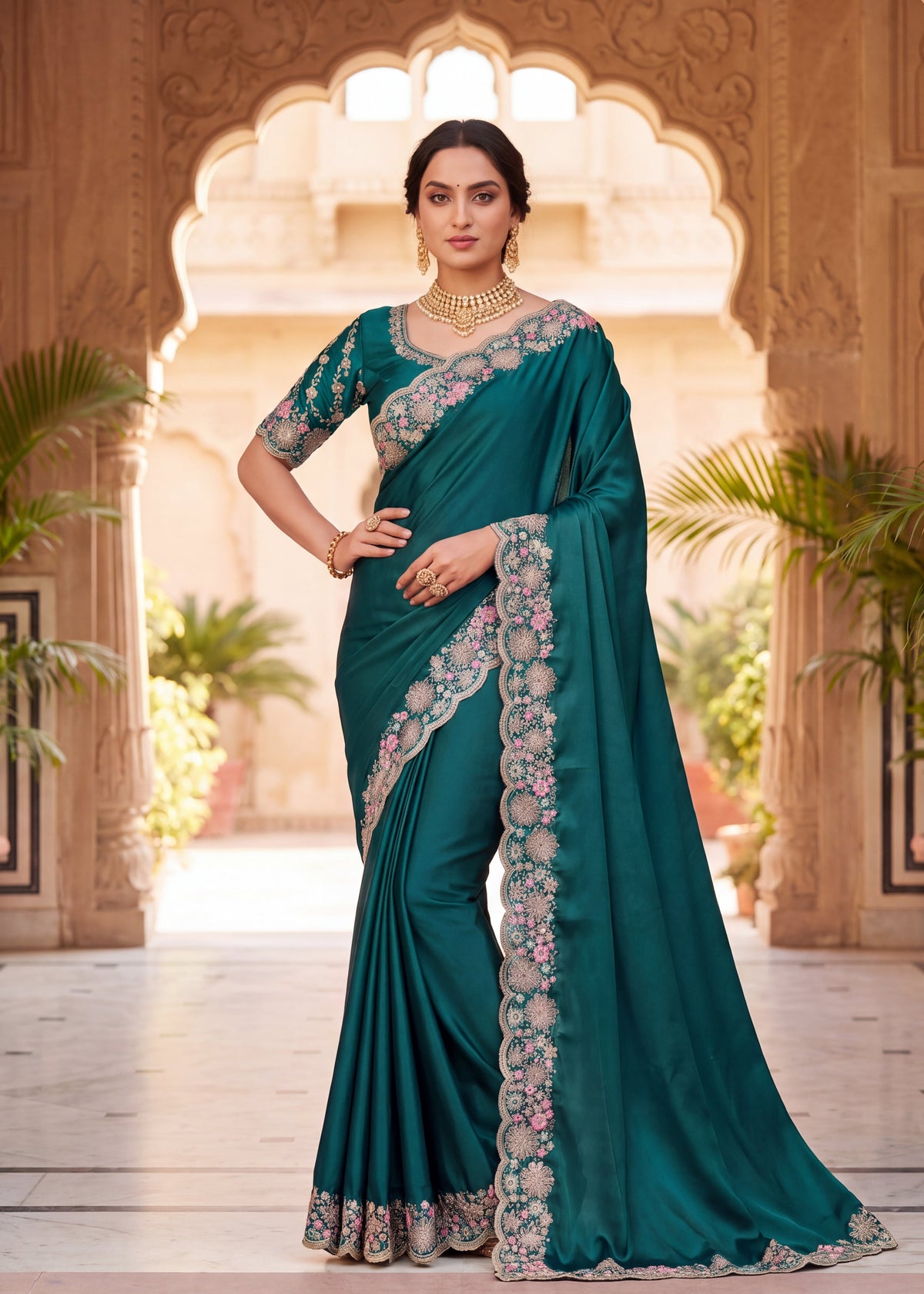 Mauve Floral Embroidered Designer Saree