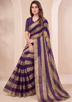 Golden Stripes Silver Zari Luxe Designer Satin Saree