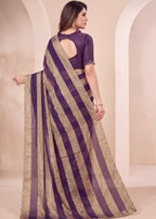 Golden Stripes Silver Zari Luxe Designer Satin Saree