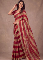 Golden Stripes Silver Zari Luxe Designer Satin Saree