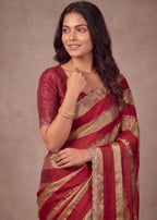 Golden Stripes Silver Zari Luxe Designer Satin Saree