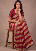 Golden Stripes Silver Zari Luxe Designer Satin Saree
