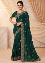 Graceful Emerald Chiffon Embroidered Saree