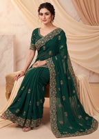 Graceful Emerald Chiffon Embroidered Saree