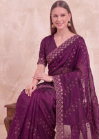 Floral Embroidered NC Satin Saree with Designer Border