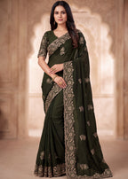 Graceful Emerald Chiffon Embroidered Saree