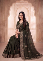 Graceful Emerald Chiffon Embroidered Saree