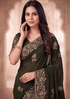 Graceful Emerald Chiffon Embroidered Saree