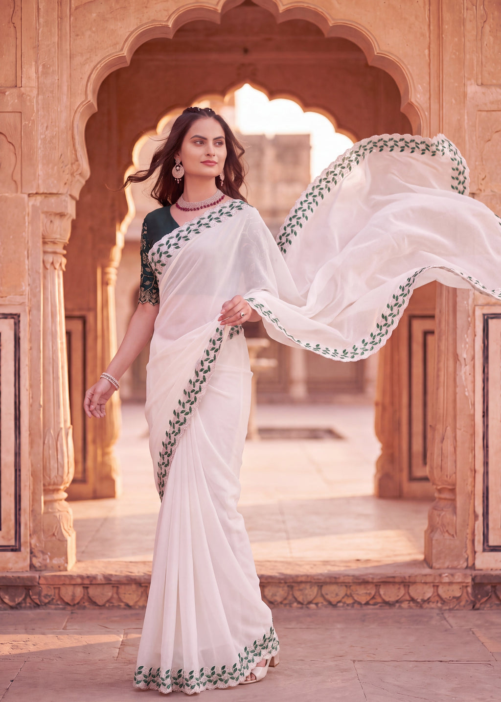 Festive Embroidered Shimmer Georgette Designer Saree