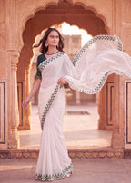 Festive Embroidered Shimmer Georgette Designer Saree