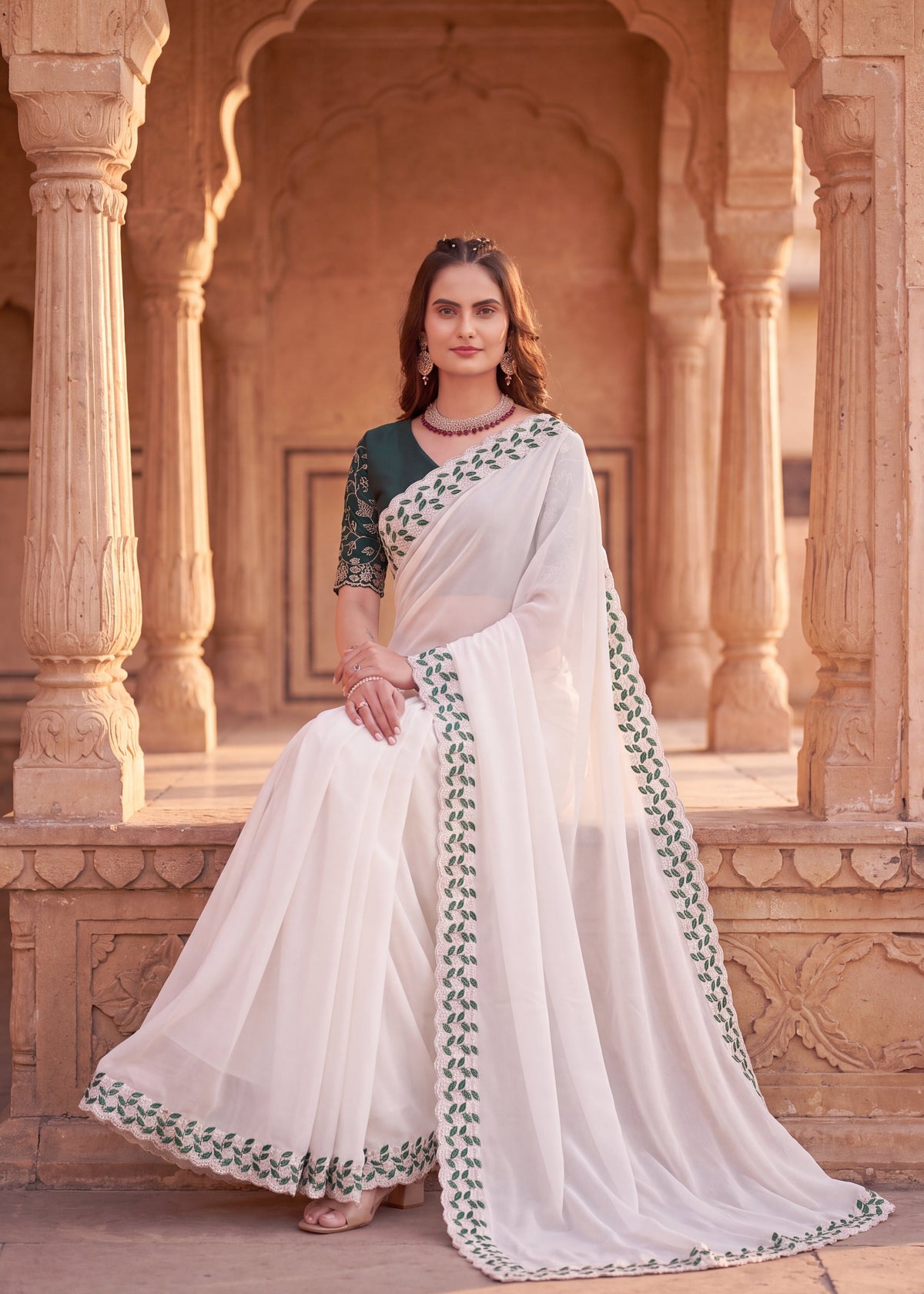 Festive Embroidered Shimmer Georgette Designer Saree